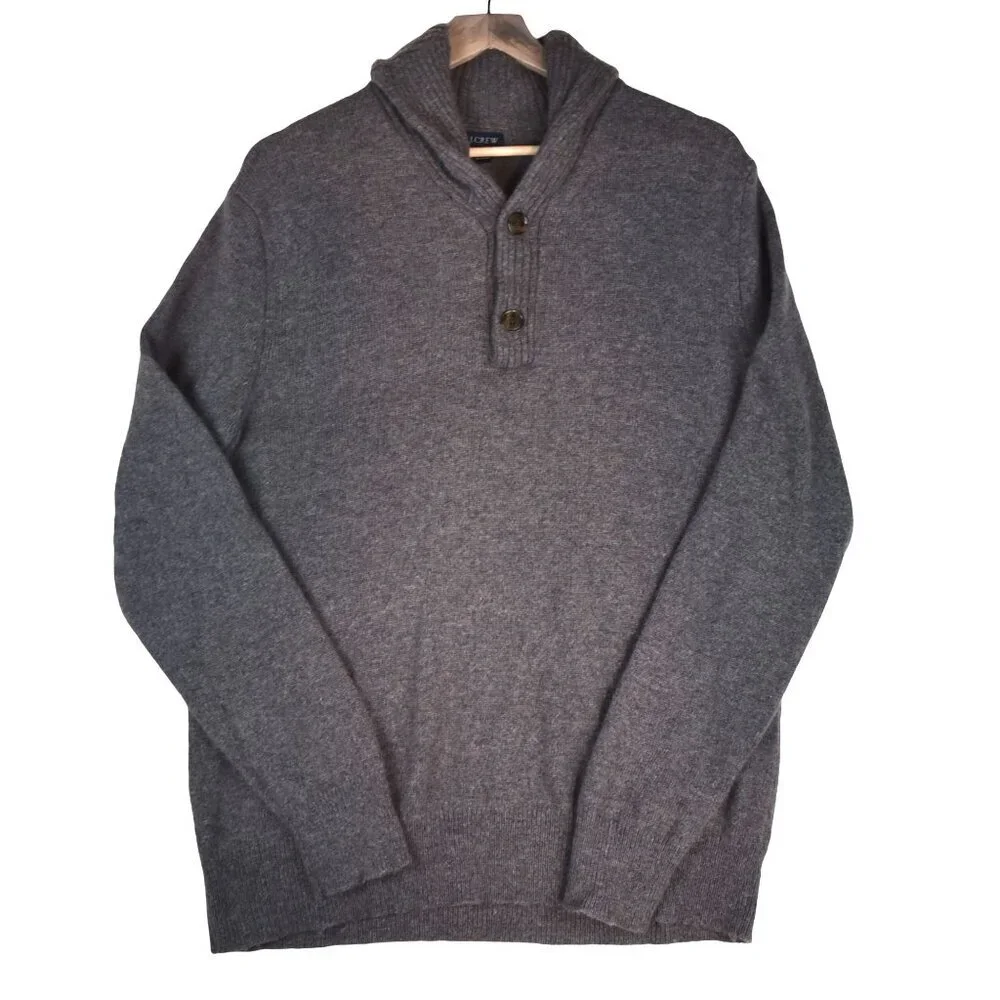 J.Crew Wool Blend Shawl Collar Sweater Men's Large Brown Cozy Minimalist Preppy